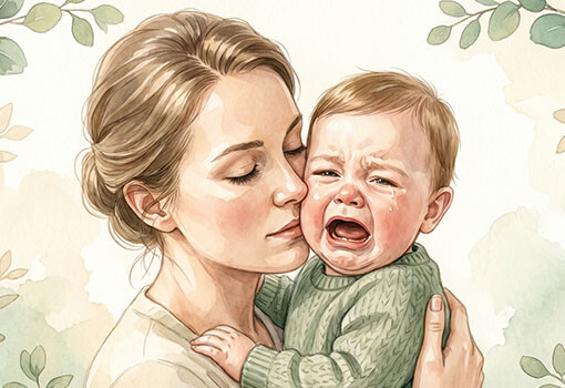 Baby-Schreien deuten: Mutter tröstet ihr weinendes Baby, Titelbild