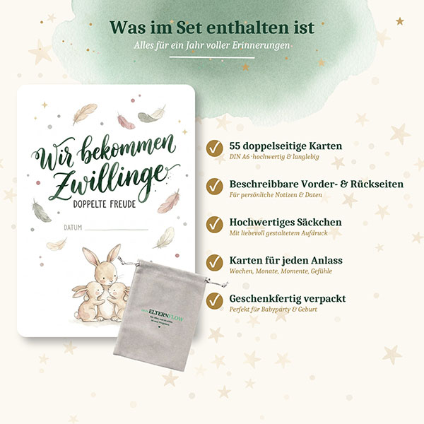 Meilensteinkarten | Zwillinge Schwangerschaft - 55 Karten – Bild 6
