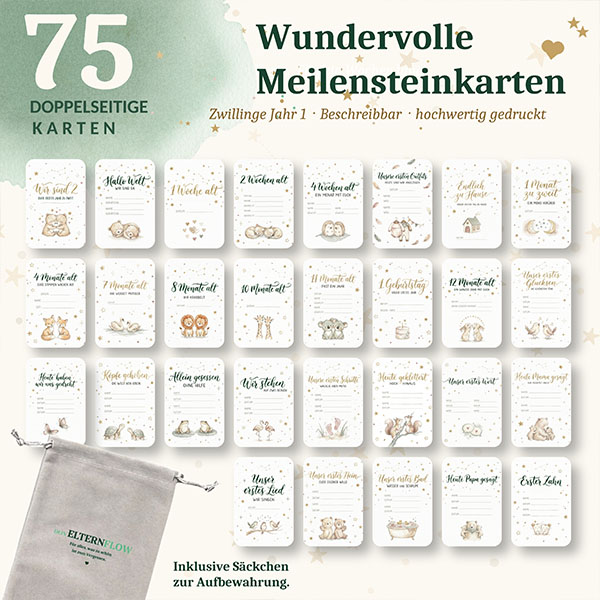 Meilensteinkarten | Zwillinge 0 bis 12 Monate - 75 Karten – Bild 5