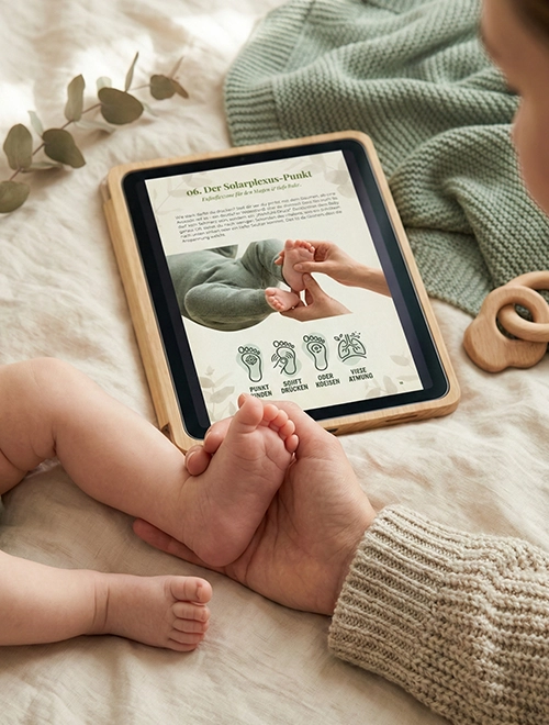 Baby-Akupressur Guide als PDF auf dem Handy geöffnet