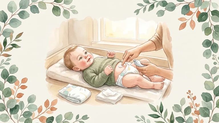 Mutter cremt den Windelbereich ihres Babys sanft ein, Aquarell