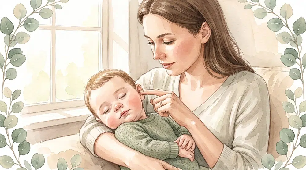 Mutter wendet Akupressur bei Baby an